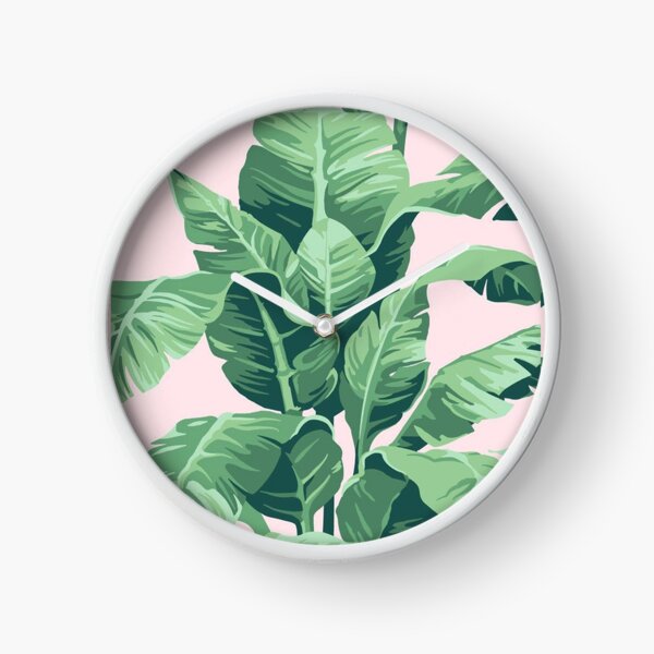 Beverly Hills Palm Leaf Banana Print Pink Clock