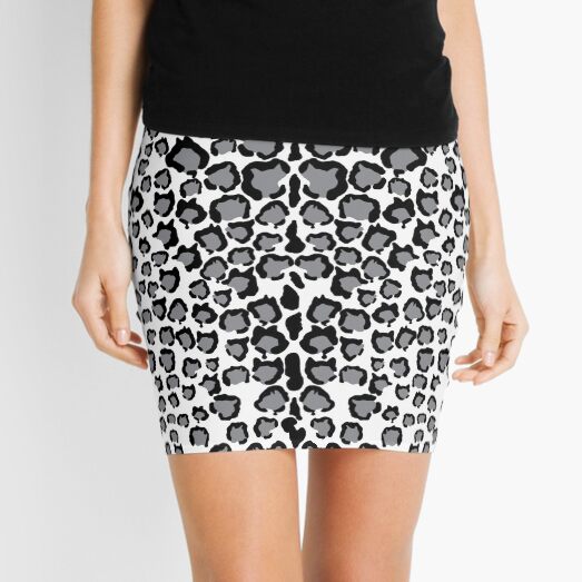 Cats Head Snow Leopard Print in Grey Mini Skirt