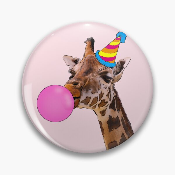 Item preview, Funny Giraffe with party hat and pink bubble gum (pink) designed and sold by Madame Memento.