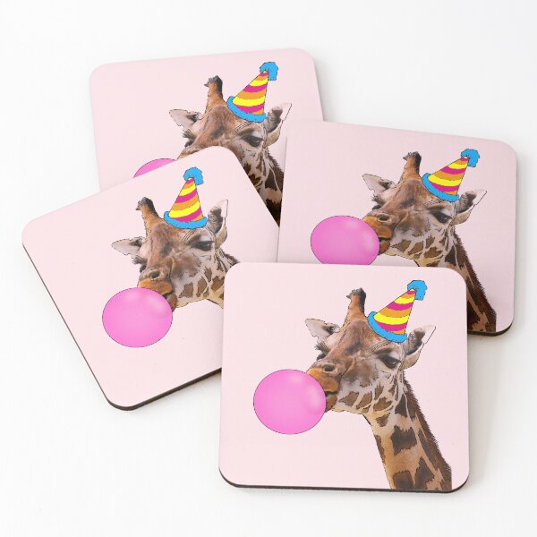 Item preview, Funny Giraffe with party hat and pink bubble gum (pink) designed and sold by Madame Memento.