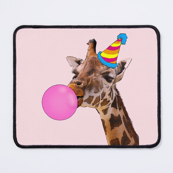 Item preview, Funny Giraffe with party hat and pink bubble gum (pink) designed and sold by Madame Memento.