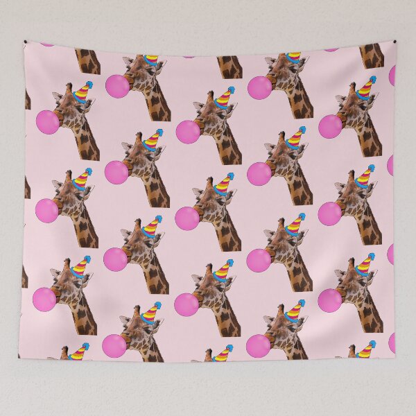 Item preview, Funny Giraffe with party hat and pink bubble gum (pink) designed and sold by Madame Memento.
