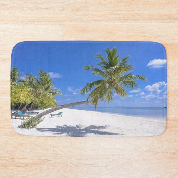 Item preview, idyl holiday setting, sun lounger's, palm trees, white sand, blue sea, and sky designed and sold by ydsdesigns.