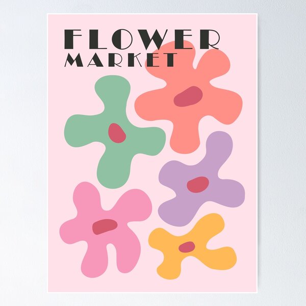 Item preview, Flower market, Groovy abstract flowers, Y2K room decor, Colorful print, Indie decor, Danish pastel designed and sold by KristinityArt.