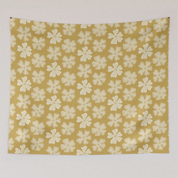 Item preview, Pattern of button flowers on satin sheen gold designed and sold by colorofmagic.