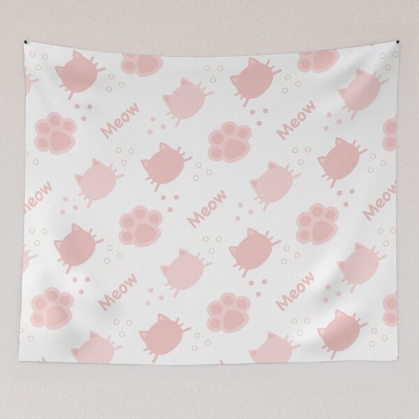 Item preview, Baby Pink Cat Meow in White BG Animal Wall Paper Pattern designed and sold by Moyanana.