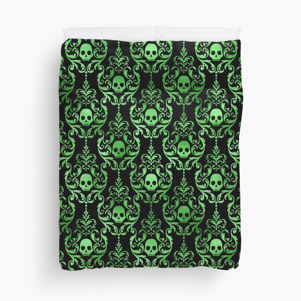 Discover Gothic Green Skulls   Duvet Cover