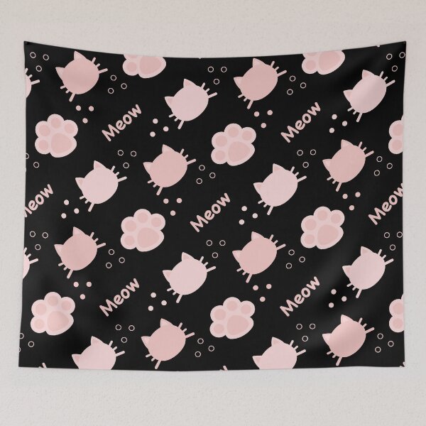 Item preview, Baby Pink Cat Meow in Black BG Animal Wall Paper Pattern designed and sold by Moyanana.