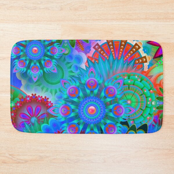 Item preview, Retro Inspired Blue Floral Mandala designed and sold by TotallyRetroArt.