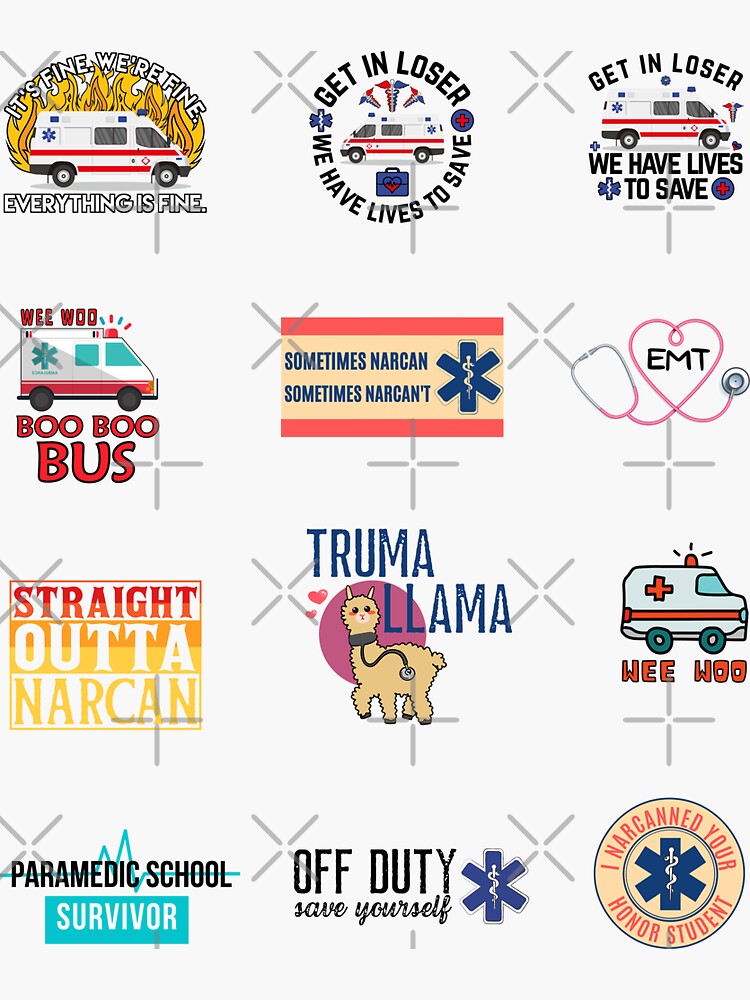 "Funny EMT EMS Paramedic sticker pack " Sticker by SkiniB Redbubble