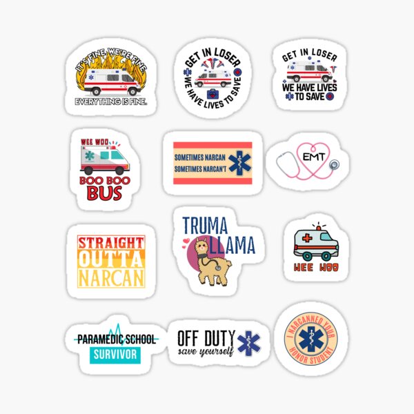 "funny paramedic EMT/EMS stickers pack" Sticker for Sale by SkiniB Redbubble