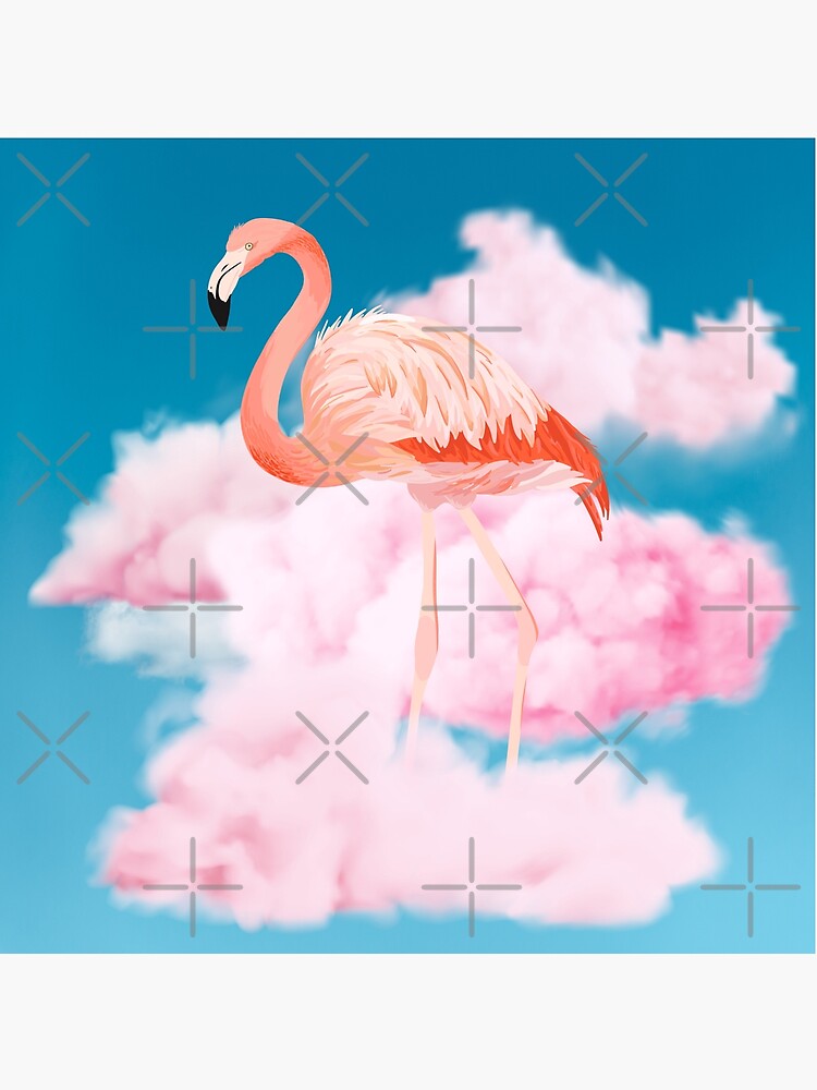 Flamingo in the sky surreal illustration : Flamingo illustration and pink  clouds | Poster