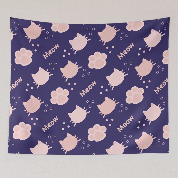 Item preview, Baby Pink Cat Meow in Midnight Blue BG Animal Wall Paper Pattern designed and sold by Moyanana.