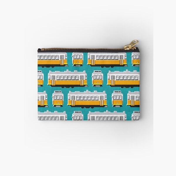 Item preview, Lisbon trams // peacock blue background lemon lime and marigold transport designed and sold by SelmaCardoso.