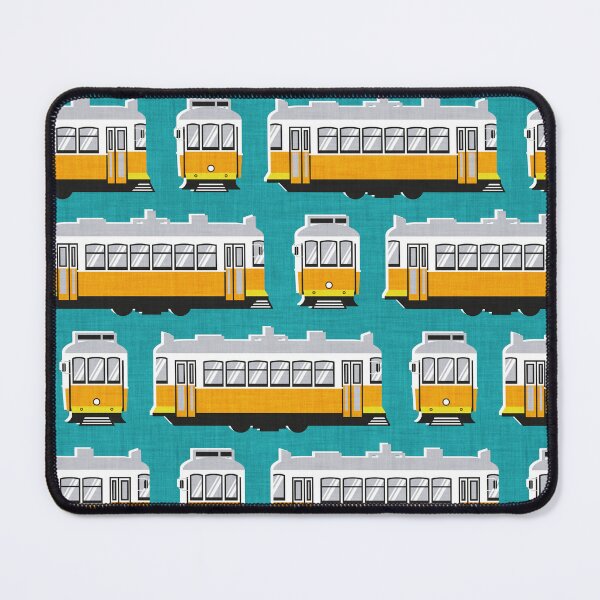 Item preview, Lisbon trams // peacock blue background lemon lime and marigold transport designed and sold by SelmaCardoso.