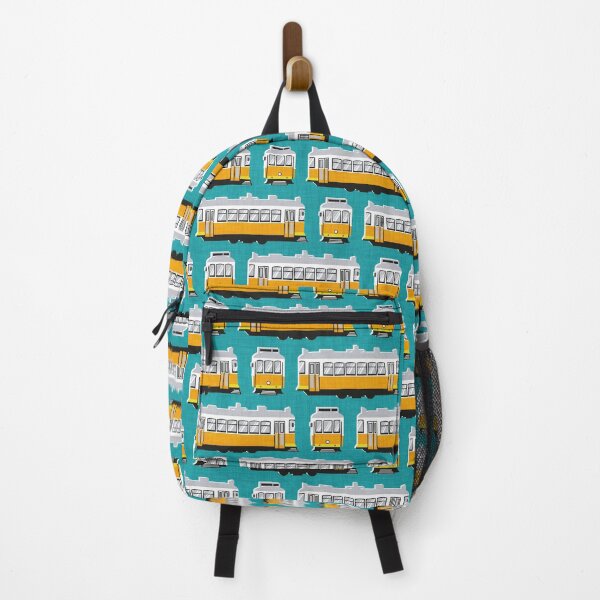 Item preview, Lisbon trams // peacock blue background lemon lime and marigold transport designed and sold by SelmaCardoso.