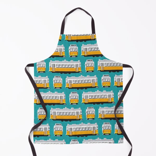 Item preview, Lisbon trams // peacock blue background lemon lime and marigold transport designed and sold by SelmaCardoso.