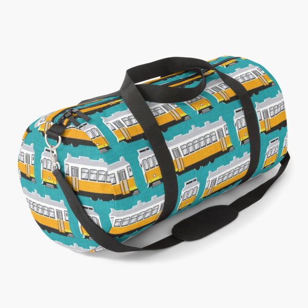 Item preview, Lisbon trams // peacock blue background lemon lime and marigold transport designed and sold by SelmaCardoso.