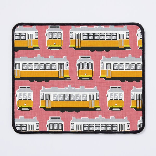 Item preview, Lisbon trams // watermelon pink background lemon lime and marigold transport designed and sold by SelmaCardoso.