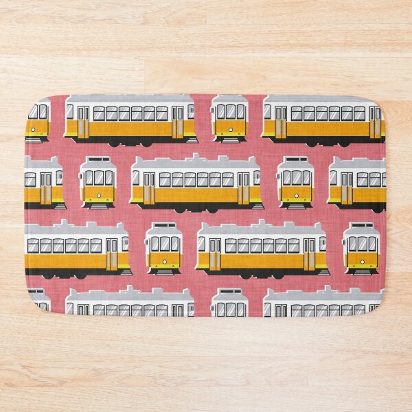 Item preview, Lisbon trams // watermelon pink background lemon lime and marigold transport designed and sold by SelmaCardoso.