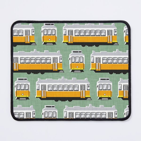 Item preview, Lisbon trams // jade green background lemon lime and marigold transport designed and sold by SelmaCardoso.
