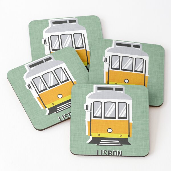 Item preview, Lisbon trams // jade green background lemon lime and marigold transport designed and sold by SelmaCardoso.