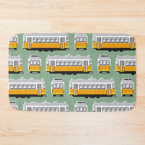 Item preview, Lisbon trams // jade green background lemon lime and marigold transport designed and sold by SelmaCardoso.