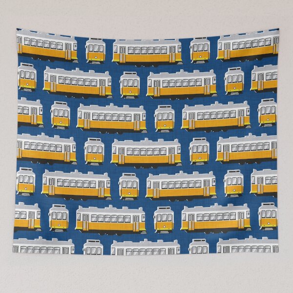 Item preview, Lisbon trams // classic blue background lemon lime and marigold transport designed and sold by SelmaCardoso.