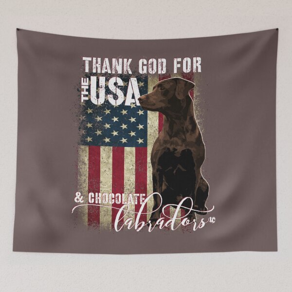 Item preview, Thank God for the USA and Chocolate Labradors, Labrador Retriever American Flag  designed and sold by LifeCrush.