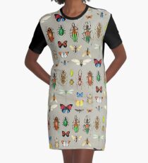 The Usual Suspects - Insects on grey - watercolour bugs pattern by Cecca Designs Graphic T-Shirt Dress