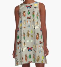 The Usual Suspects - Insects on grey - watercolour bugs pattern by Cecca Designs A-Line Dress
