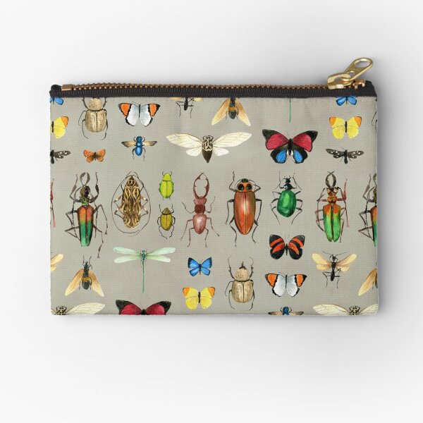 The Usual Suspects - Insects on grey - watercolour bugs pattern by Cecca Designs Zipper Pouch