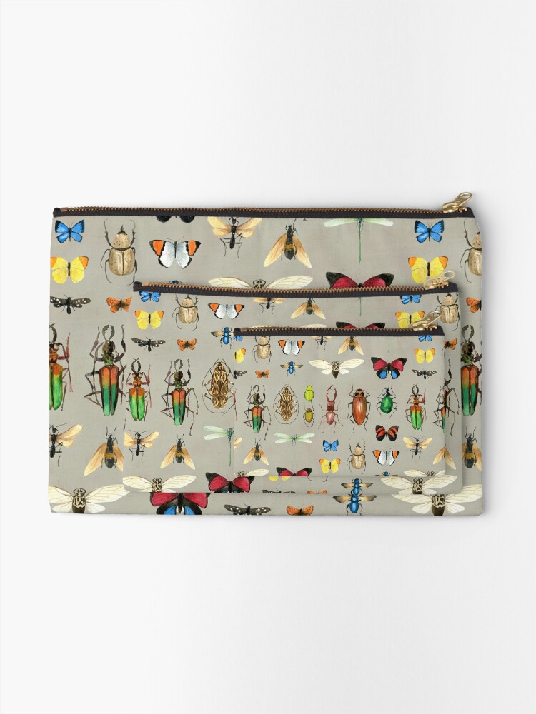 Alternate view of The Usual Suspects - Insects on grey - watercolour bugs pattern by Cecca Designs Zipper Pouch