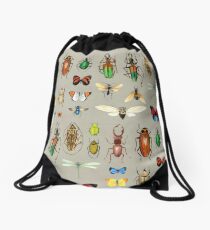 The Usual Suspects - Insects on grey - watercolour bugs pattern by Cecca Designs Drawstring Bag