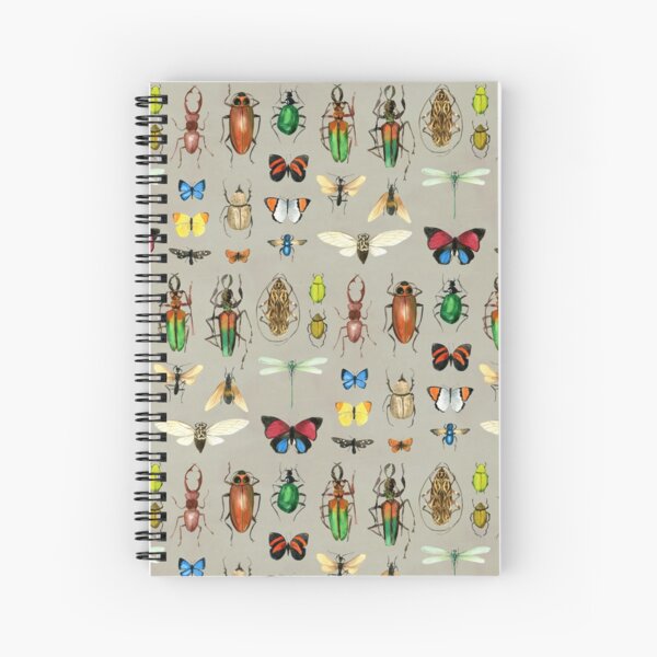The Usual Suspects - Insects on grey - watercolour bugs pattern by Cecca Designs Spiral Notebook