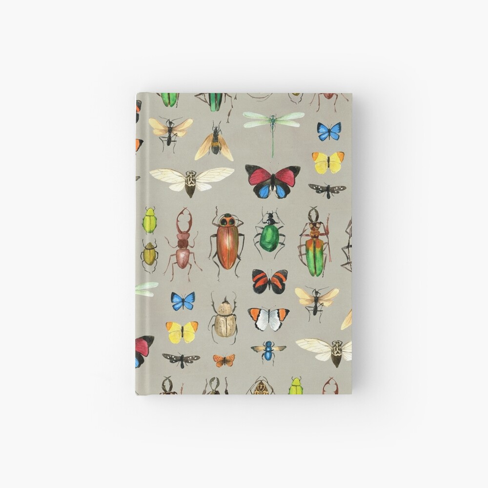 The Usual Suspects - Insects on grey - watercolour bugs pattern by Cecca Designs Hardcover Journal