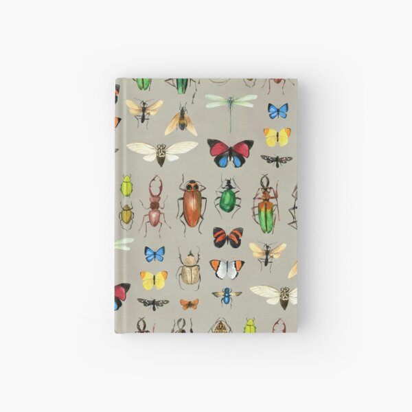 The Usual Suspects - Insects on grey - watercolour bugs pattern by Cecca Designs Hardcover Journal