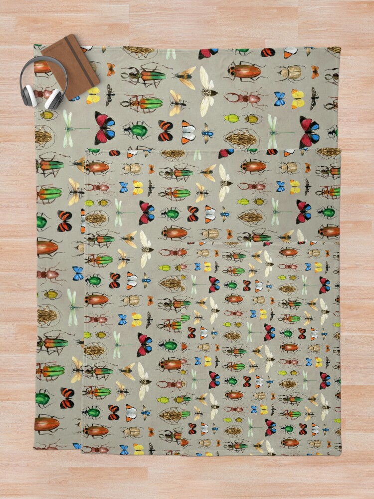 Alternate view of The Usual Suspects - Insects on grey - watercolour bugs pattern by Cecca Designs Throw Blanket