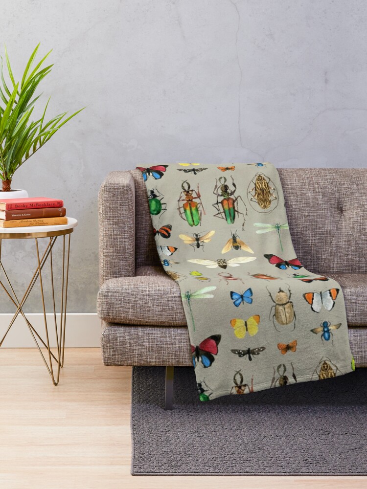 Alternate view of The Usual Suspects - Insects on grey - watercolour bugs pattern by Cecca Designs Throw Blanket