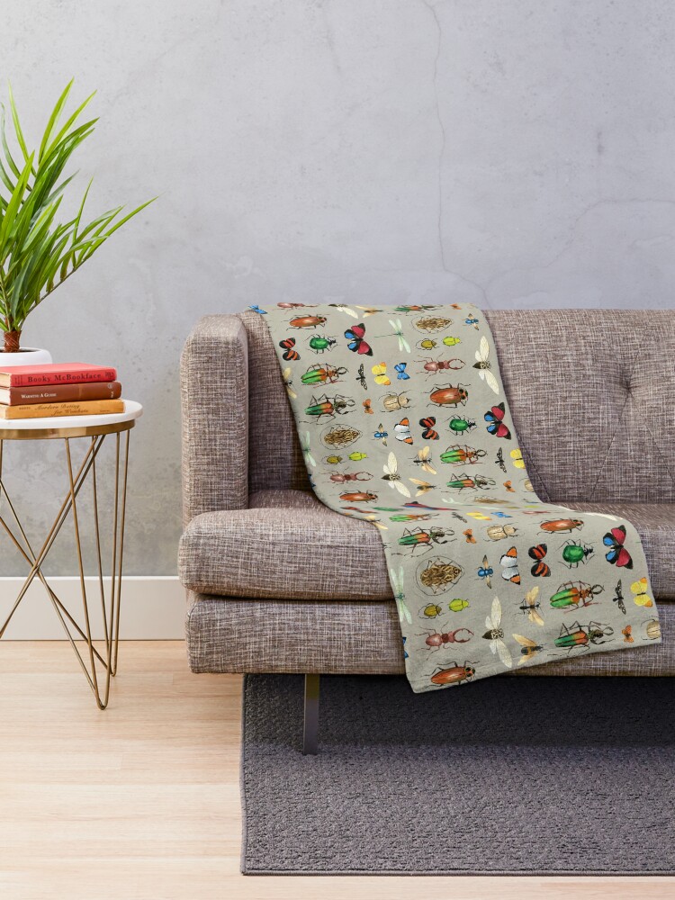 Alternate view of The Usual Suspects - Insects on grey - watercolour bugs pattern by Cecca Designs Throw Blanket