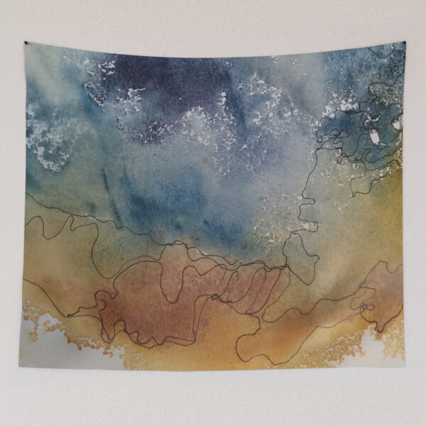 Item preview, Yellowstone Hydrothermal Pool #3 closeup watercolor and ink painting designed and sold by ChillonLeachArt.