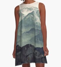 Berg Nebel A-Linien Kleid