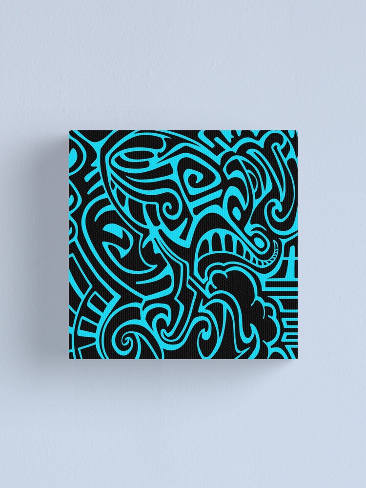 JAPANESE DREAM - ABSTRACT TRIBAL LINE ART. BLACK/BLUE. Canvas Print for  Sale by 5hertz