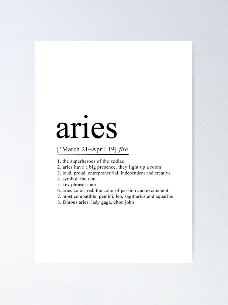 "Aries Definition Zodiac Sign gifts, Aries Horoscope, Aries Star Sign