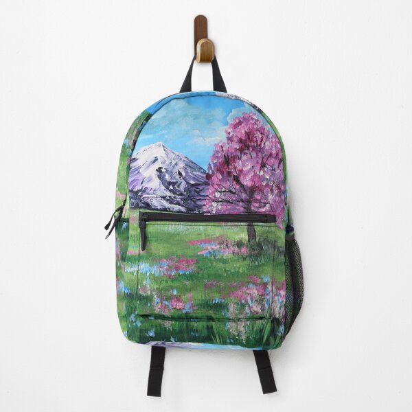 Item preview, nature dreamy landscape snowy mountain spring wildflower field cherry blossom designed and sold by LEILA ART SPACE.