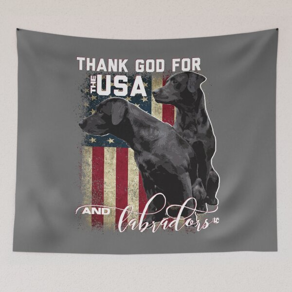 Item preview, Thank God for the USA and Labradors, Two Labrador Retrievers and American Flag  designed and sold by LifeCrush.