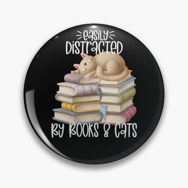 Item preview, Easily Distracted By Books And Cats, Cute Kittie Cat on Stack of Books designed and sold by PrintedKat.