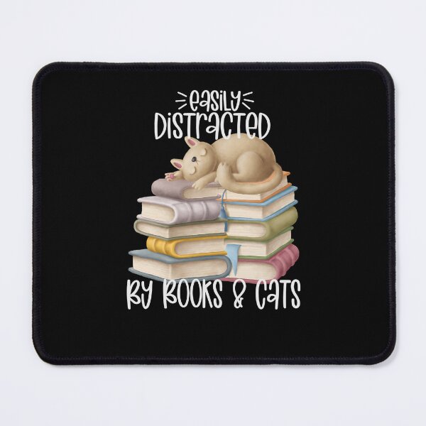 Item preview, Easily Distracted By Books And Cats, Cute Kittie Cat on Stack of Books designed and sold by PrintedKat.
