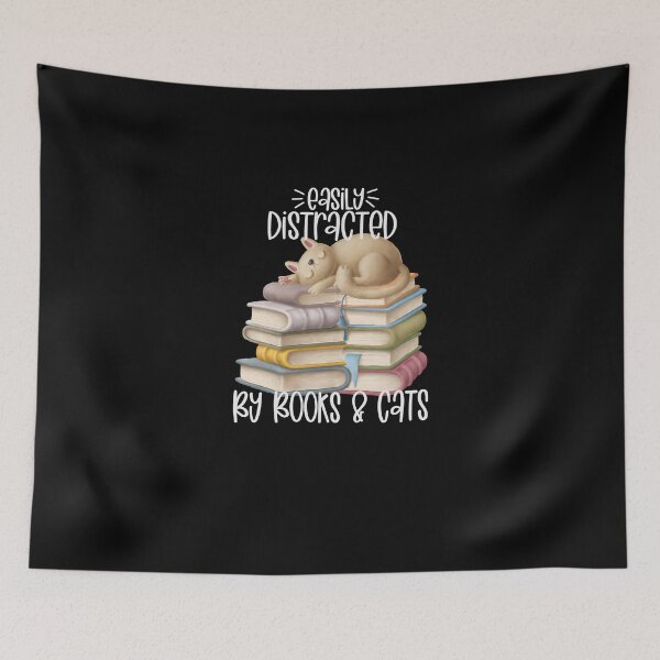 Item preview, Easily Distracted By Books And Cats, Cute Kittie Cat on Stack of Books designed and sold by PrintedKat.