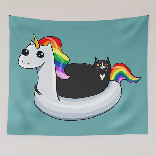 Item preview, Chonky Cat on a Rainbow Unicorn Floatie designed and sold by KilkennyCat Art.
